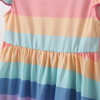 2020 sommer for børn piger dress flyvende ærmer lace kjoler farve rainbow stribe prinsesse kjole til børn
