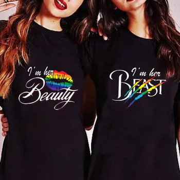 Gay Pride T-Shirt Lesbisk Par T-Shirt Sød jeg ER Hende Bæst, og jeg Hendes Skønhed Brev Print-O-Hals, Korte Ærmer Lgbt-T-Shirt