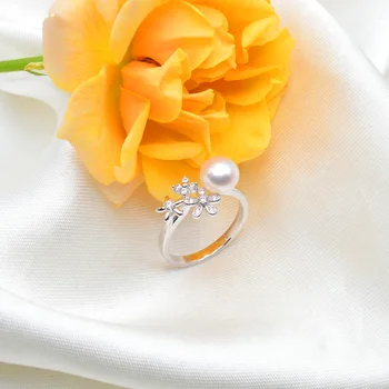 ASHIQI Ægte 925 Sterling Sølv Ring Naturlige ferskvands Perle Blomst Smykker til Kvinder