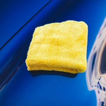 1stk Gul Microfiber Bil Detaljer Voksning Håndklæde 40*40cm 500gsm Coral Fleece Klud Tyk Stærk vandabsorption