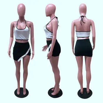 ZKYZWX Sexet To-delt Sæt til Kvinder Falder Tøj Slynge Tank Mode Uregelmæssige Knappen Mini Nederdel Matchende Sæt Fødselsdag Udstyr