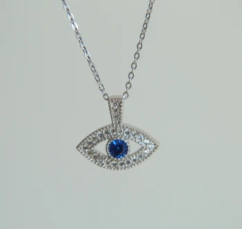 Lucky tegn smykker europæiske tyrkisk onde øje 925 sterling sølv smykker, søde, fine, hvide, blå cz øje halskæde