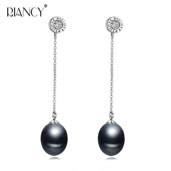 Klart, lager, salg, Nye, ægte, Naturlig lange øreringe Fashion black pearl smykker til Kvinder bryllupsgave