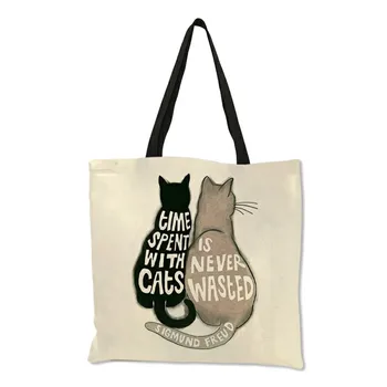 Dejlige Mønster Kvinder Totes Søde Tegneserie Katte Billede Trykt Håndtaske Øko Sengetøj Mode Rejser Praktisk Skuldertaske Dame