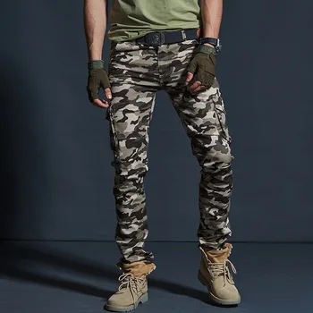 Fashion Streetwear Mænd Jeans Multi Lommer Afslappet Cargo Bukser Udendørs Camouflage Militære Varme Elastisk Slim Hip Hop Bukser Til Mænd
