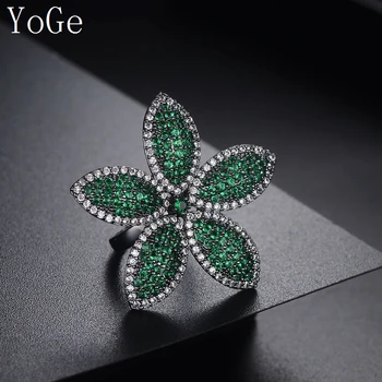 YoGe Bryllup&Fest Smykker til Kvinder, R4169G Luksus AAA CZ blomst formet store ring
