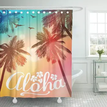 Vandtæt badeforhæng Hawaii Sommer Strand Aloha Inspiration til Bryllup Dato Fødselsdag Tropiske Part Surf Ekstra Lang