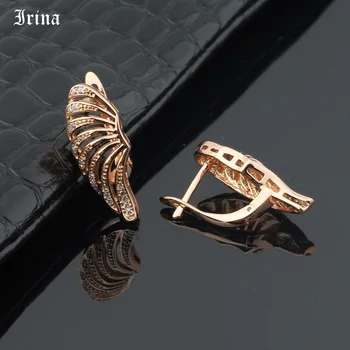 Irina Mærke Fløj form Vintage Cubic zirconia 585 Kobber-Rose Gold Color Mode Drop Øreringe til Kvinder