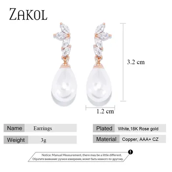 ZAKOL Mode Marquise Cut CZ Cz Dingle Earings Med Efterligning Pearl For Elegante Kvinder Bryllup Kvindelige Smykker FSEP2440