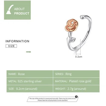 WOSTU Ægte 925 Sterling Sølv, Rose Guld Blomst Ringe Adjusetable Ring For Kvinder Bryllup Engagement Luksus Smykker CTR096