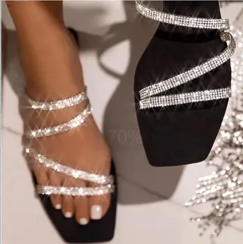 2020 Sommeren Kvinder Sandaler Diamanter Sandaler Lysende Regnbue Krystal Slip-On Skåret Ud Damer Flade Sandaler Udendørs Ferie Dias