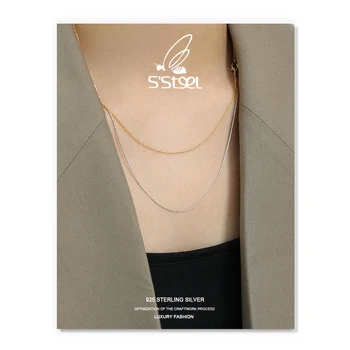 S'STEEL Lagdelte halskæder For Kvinder 925 Sterling Sølv koreansk Design-Dobbelt-lag Farve Kæde Halskæder Collana Donna Smykker