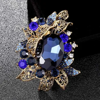 Antik Guld Vintage blomst brocher smykker bedste bryllup rhinestone pin brochen brude smykker Kostume Krave blå broches bijou