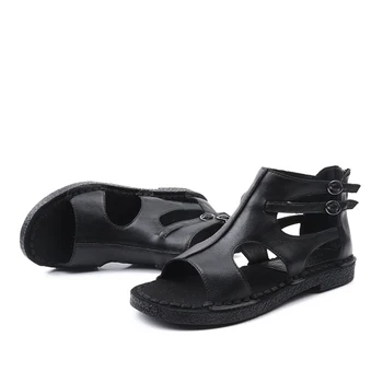 2019 sommeren nye opgradere ægte læder kvinder sandaler folk manuel mode afslappet komfortabel lejlighed gladiator sandal