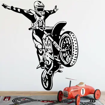 Motorcyklister Vægoverføringsbillede Motorcykel Stunt Driver Viny Wall Sticker Mode Wall Decor Teenagere Drenge Værelse Decor Poster X915