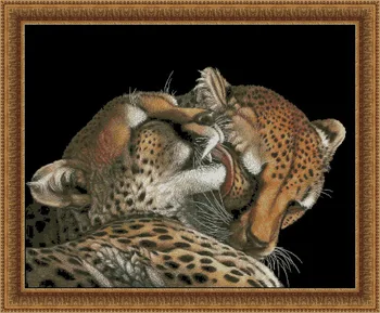 Top Kvalitet præmie dejlige tælles cross stitch kit slikning leoparder, leopard mate slikke kærlighed