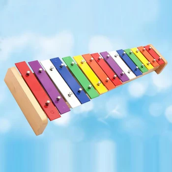 Hot 15-Tone Farverig Regnbue Klokkespil, Xylofon med Hammer Trommestikker Musik Instrument børn Børn Musikalske Sjovt Legetøj