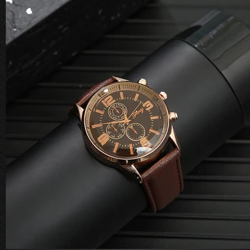 Mænd Ure af Høj Kvalitet Quartz armbåndsur med foldespænde Læder Tegnebog Gave til Mænd, Kæreste, Far, Fars dag Gaver