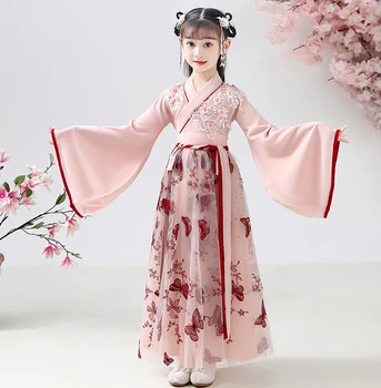 Kinesiske Brodere HanFu Prinsesse Fødselsdag Dans Udføre Fotografi Kjole Børn Traditiona Bryllup Blomst Pige Kjole