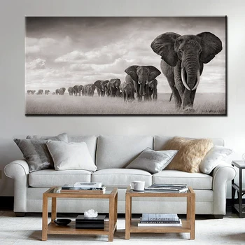 Black Afrikas Elefanter Vilde Dyr Lærred Maleri Plakater og Prints Cuadros Væg Kunst, Billeder, Stue(Uden Ramme)