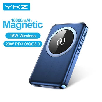 Af ykz Magnetic Power Bank 10000mAh 15W Wireless Ultra-tynd PD 20W Hurtig Opladning MagSafing Magnet Powerbank til iPhone 12 Pro Antal