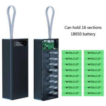 Aftagelig C16 LCD-Display DIY 16x18650 på batterier og Power Bank Shell Ekstern Boks Uden Batteri Powerbank Protector