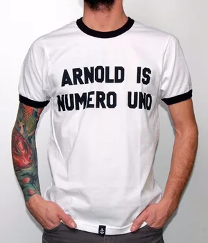 ARNOLD ER NUMERO UNO T-Shirt unisex Casual Hvid med sort kant, t-shirts Mode Tøj tshirt sommer style outfits-J730