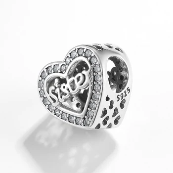 2019 Hjerte form 925 Sterling Sølv brev Søster perler Passer Oprindelige Europæiske Charme Armbånd Smykker at gøre