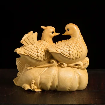 Mandarin Duck 5cm Massivt Træ Figur Buksbom Skåret i Kinesisk Stil Feng Shui Nyligt Gift Gift Dyr