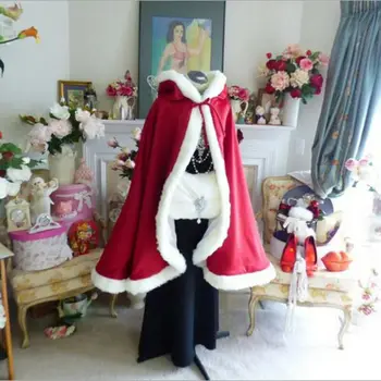 Kvinder Christmas Red Velvet Santa Claus Lag Tøj Deluxe-Kappe Kappe med hvide Fluffy Trim Prinsesse Cardigan Tøj