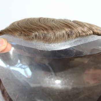 Eversilky Toupéer for Mænd Naturlige Menneske Hair Mænds Toupee 10x8 Tommer 0,04 mm-0.05 mm Tynd Hud Udskiftning System