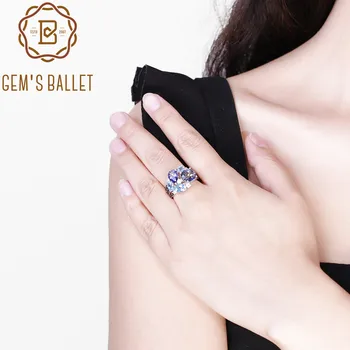 PERLE ' S BALLET 925 Sterling Sølv Ædelsten Slik Ring Natural Mystic Kvarts Schweiziske Blå Topas Ringe Fine Smykker til Kvinder Bijoux