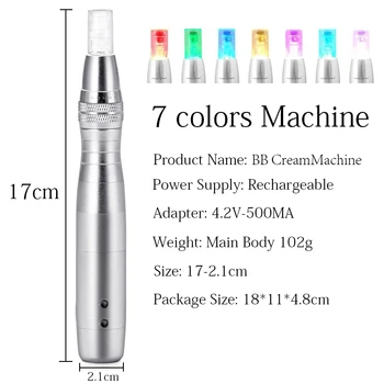 Trådløse 7 Farve Led BB Cream Glød Maskine Pen Til Nano Microneedle BB Cream ampul Implantat enhed lysere Acne hud kridtning