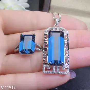 KJJEAXCMY fine smykker på en naturlig blå topaz 925 sterling sølv kvinder gemstone halskæde ring set support test luksus