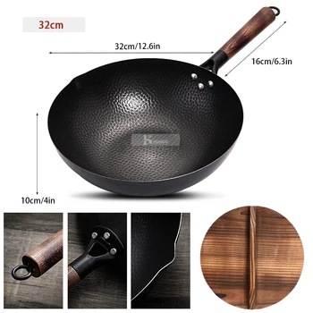 Konco Rent Jern wok i støbejern pan Ikke-belagt Pot Generelle brug for Gas og Induktion Komfur 32cm Kinesisk Wok-Gryder, Pande