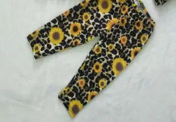 Leopard-print solsikke girl ' s fall tøj børnetøj af høj kvalitet fashion boutique-3 delt sæt plus tørklæde