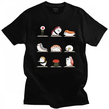 Fashion Sushi Yoga Mænd Tshirt Sjove Bomuld T-Shirt Japansk Mad Tee Toppe Besætning Hals kortærmet Casual T-shirt Tøj Gave