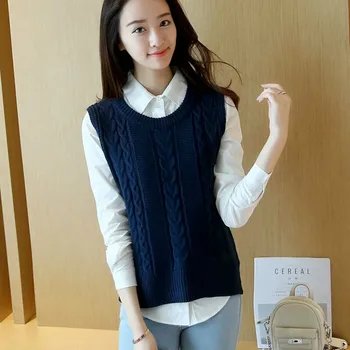 Sweater Vest Kvinder Side-spalte Strikke O-hals Solid Asymmetriske Ærmer Nye koreanske Mode Casual Vintage Outwear Efteråret Dame