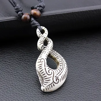 Engros 12PCS efterligning bone carving Maori halskæde sweater kæde voks reb justerbar længde halskæde smykker gave
