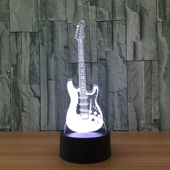 Kreative Gave 3D Elektrisk Musik Guitar Illusion Lampe LED 7 Farve Skiftende Gradient Baby Barn Sovende Nat Lys, Xmas Gave