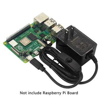 Raspberry Pi 4, 5V 3A Strømforsyning USB Type-C Strømforsyning Opladning Tænd/SLUK-kontakt DC Oplader til Raspberry Pi 4 Model B
