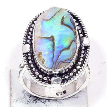 Ægte abaloneskal Ring i Sølv Overlay over Kobber, håndlavede Kvinder Smykker gave amerikas forenede stater Størrelse : 7 , R6967