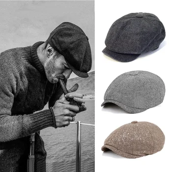 Nye Beret Hat Mandlige Beret Vintage Sildeben Gatsby Tweed Sløj Skyklapper Avisdrenge Beret Hat Foråret Fladskærms Toppede Art Painter ' s Hat