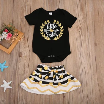 2018 Søster Familie Matchende Sæt Mode Dejlige Søde Spædbarn Baby Piger Romper T-shirt Print Nederdel 2 Style Tøj sommerfest