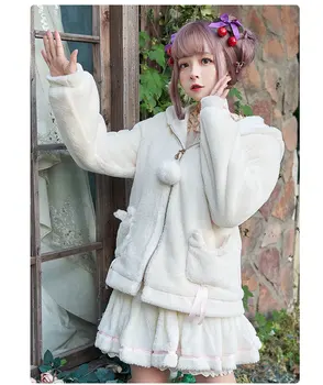 Vinteren kawaii pige sød lolita frakke plus fløjl smag til med at holde varmen gothic lolita frakke søde bløde ører lommer kawaii pels