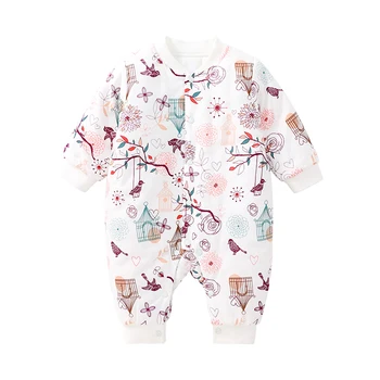 Pureborn Nyfødte Dreng Pige Romper Tyk Quiltet Bomuld Foret Baby Jumpsuit Farverige Print Kinesisk Stil Vinter Tøj