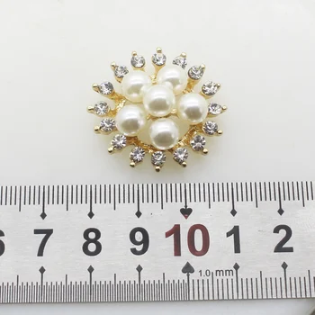 Nye 8stk Pin-kode/Fladskærms 30mm Krystal hvid imiteret Perle, Rhinsten knappen DIY Bryllup Metal Hår Blomst Center Scrapbooking Tilbehør