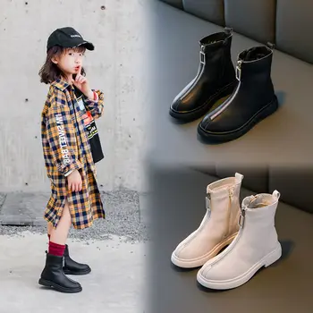 2020 Nye Efteråret Piger' støvler PU læder syning foran lynlås Download-high fashion støvler Behagelig og skridsikker Prinsesse støvler
