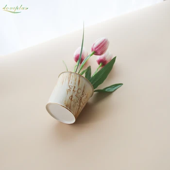 Zinmol 3 Hoveder Aritificial Silke Blomster Tulip Flores Hjem Bryllup Dekoration 1 sæt med jern støbning pot Falske Bonsai 4 farver