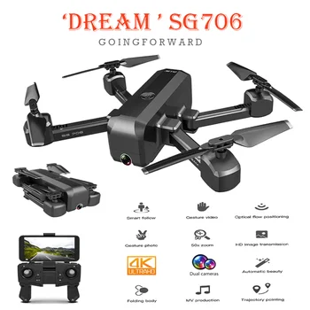 Nyeste SG706 RC Mini Sammenklappelig Drone 4k HD-Kamera WiFi FPV GPS Følger Dual Camera Optisk Flow Selfie RC Helikopter Legetøj Til Børn